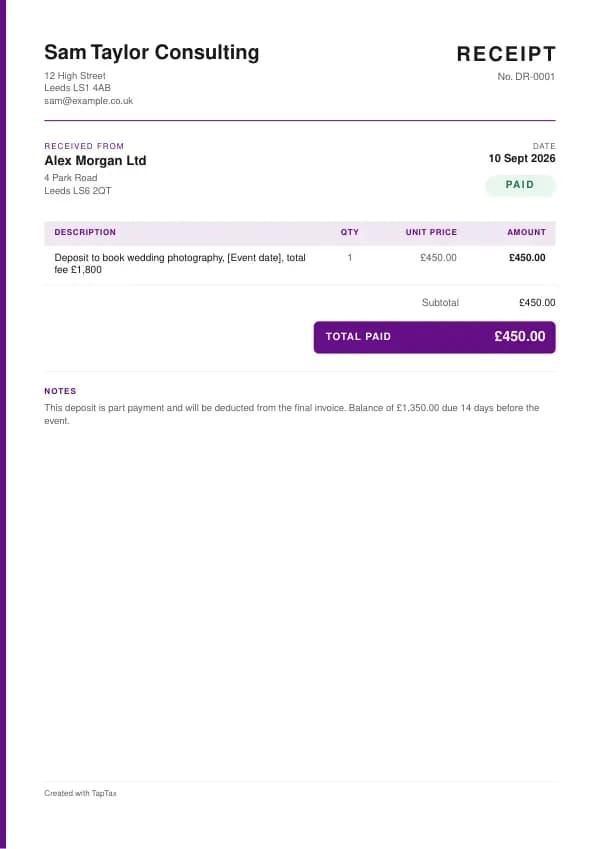The deposit receipt template
