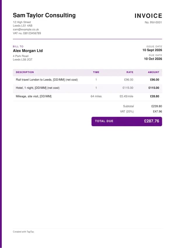 The expenses recharge invoice template