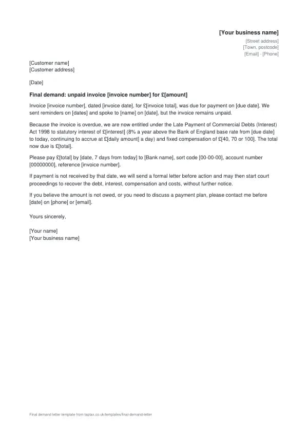 The final demand letter template