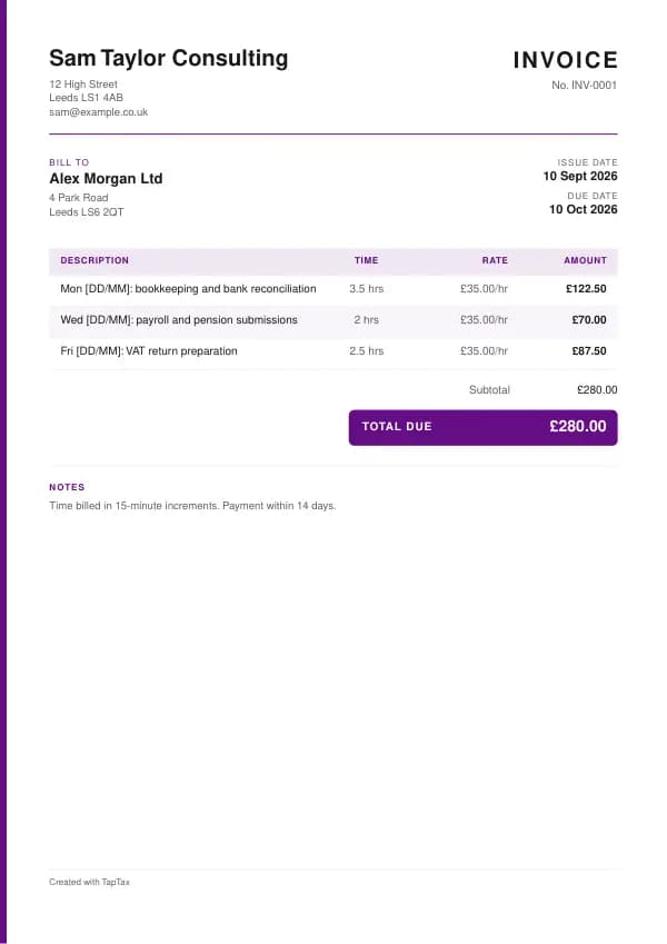 The hourly invoice template