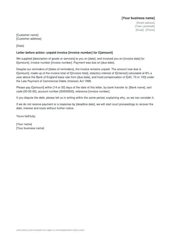 The letter before action template