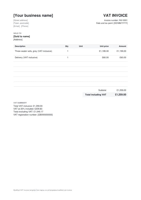 The modified VAT invoice template