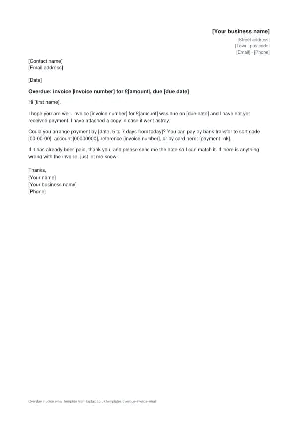 The overdue invoice email template