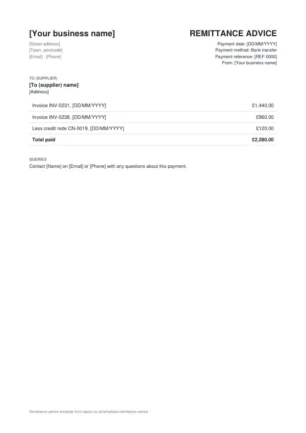The remittance advice template