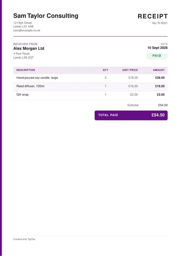 The sales receipt template