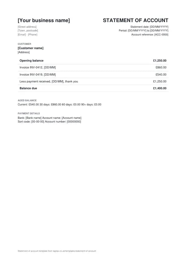 The statement of account template