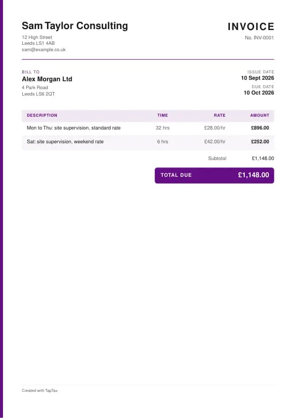 The timesheet invoice template