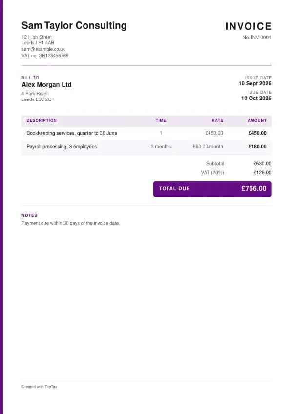 The VAT invoice template