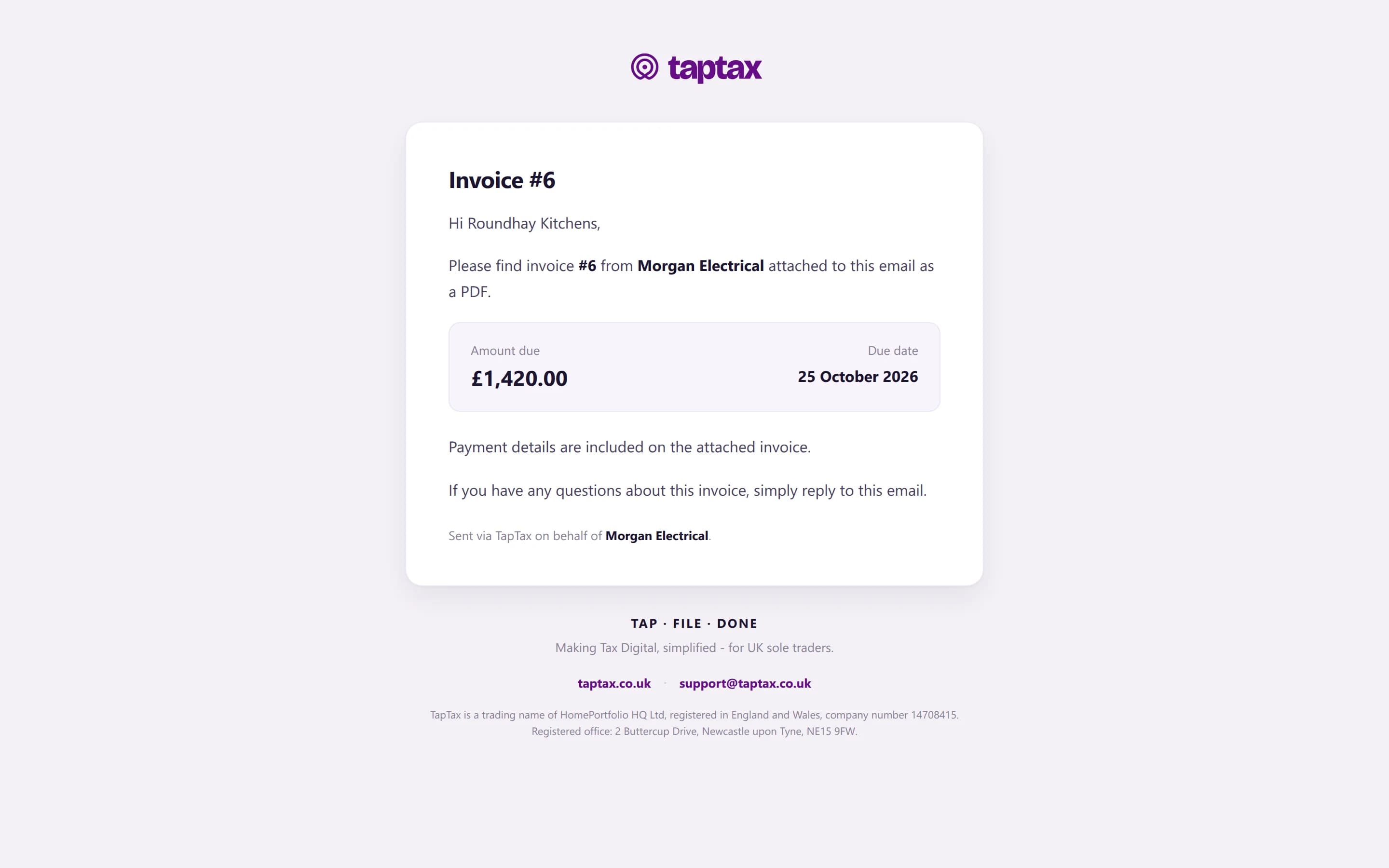 The invoice email a client receives