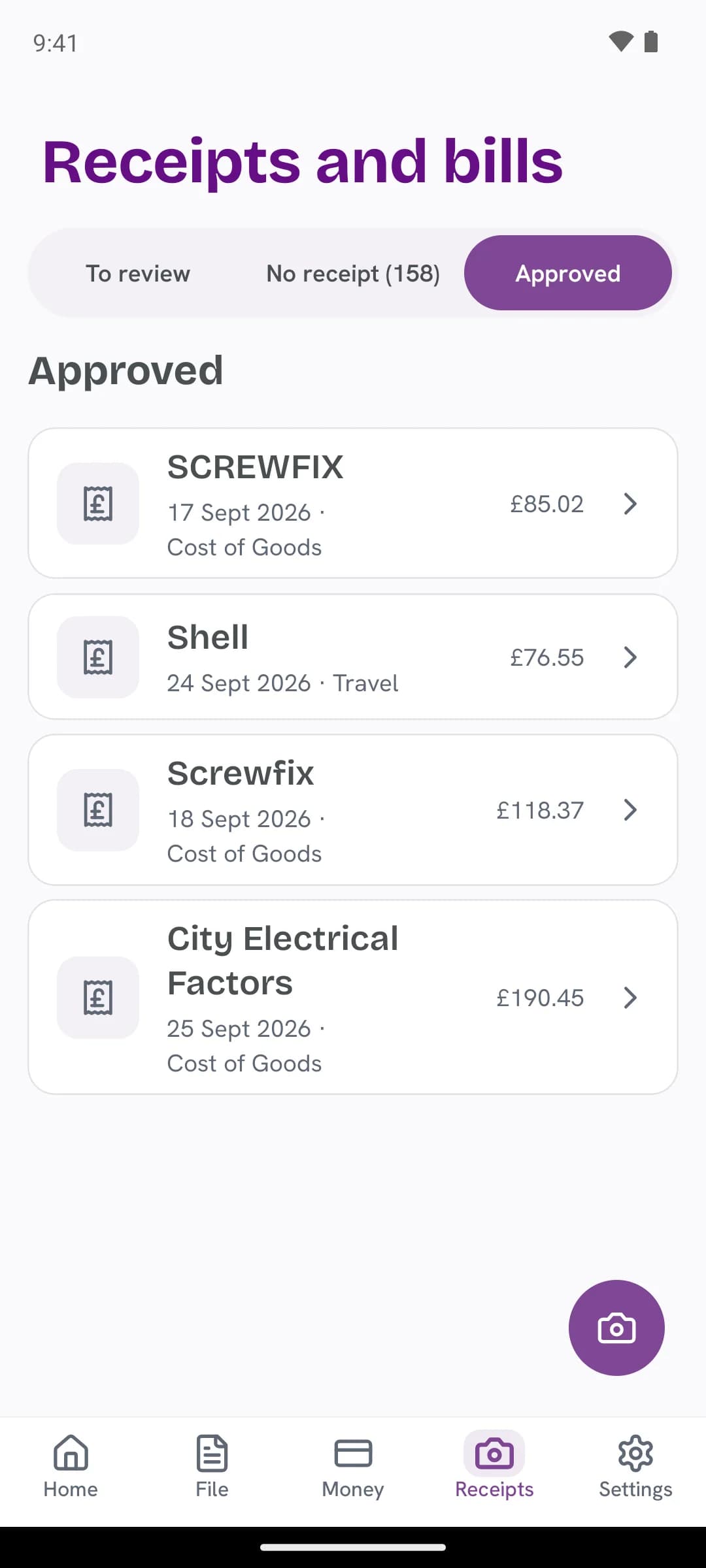 Reviewing a receipt on the TapTax app