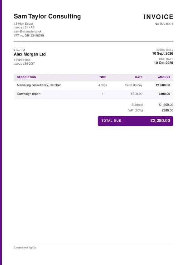 The flat rate scheme invoice template