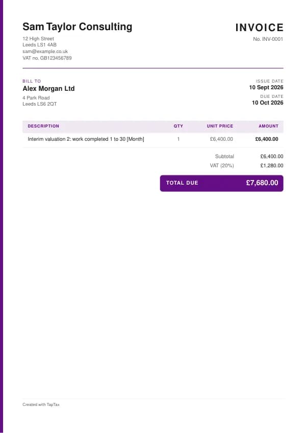The interim invoice template