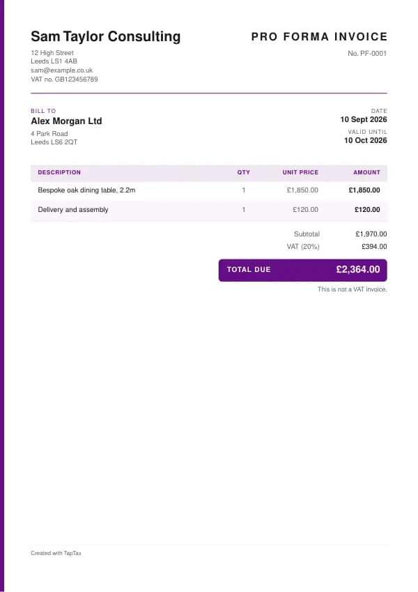 The pro forma invoice template
