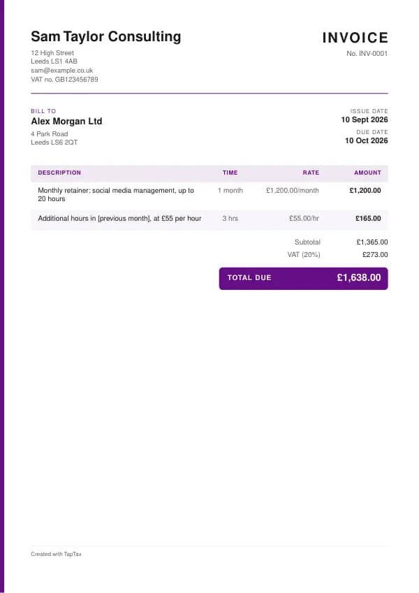 The retainer invoice template