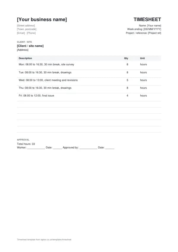 The timesheet template