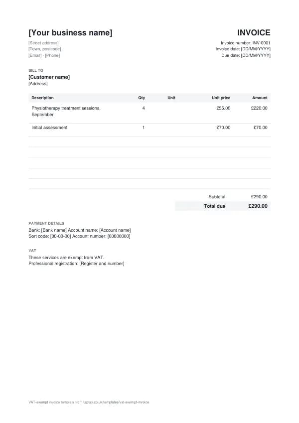 The VAT-exempt invoice template