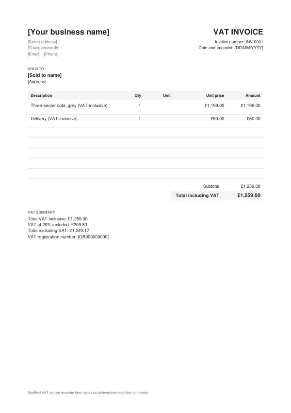 The modified VAT invoice template